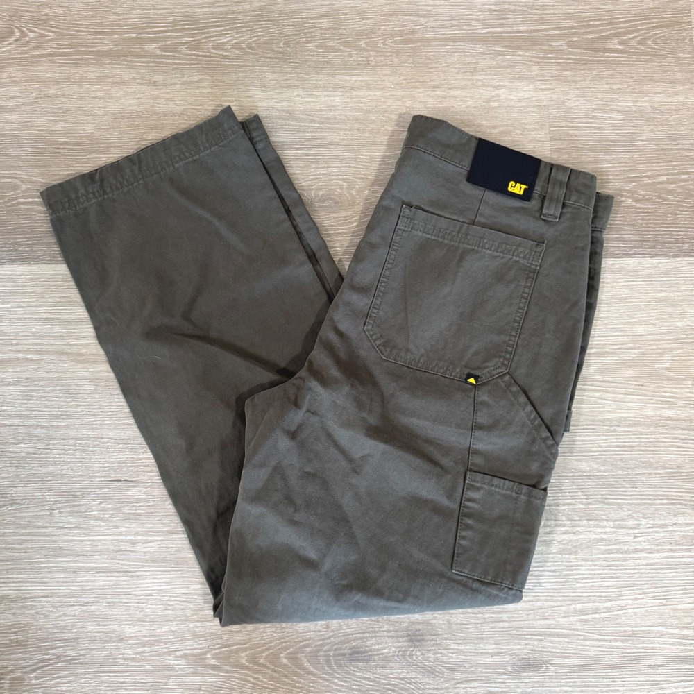 Caterpillar Work Pants Mens 38x32 Gray Patch Original Stretch Canvas Carpenter